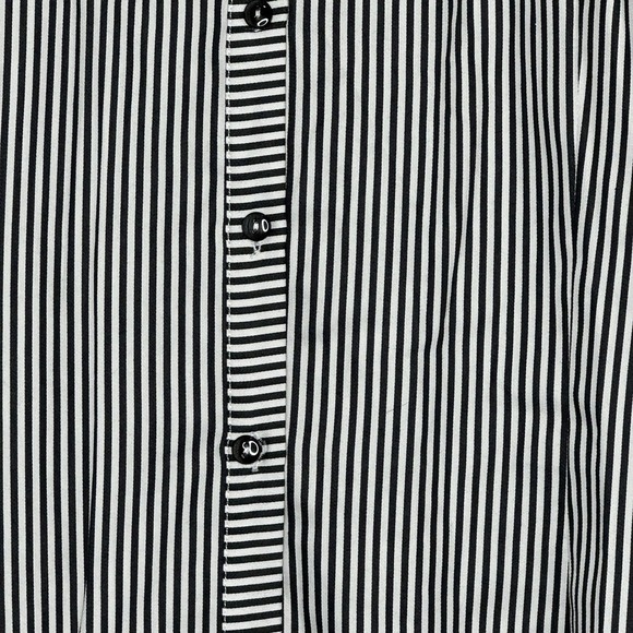 Linea 16 XL Top Shirt Black Striped Button Up Bell Long Sleeve Scoop Neck Women - Picture 2 of 7